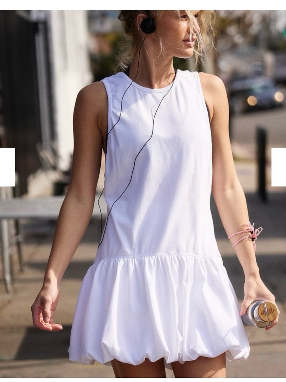 FP Movement by Free People White Sleeveless Bubble-Hem Mini Dress